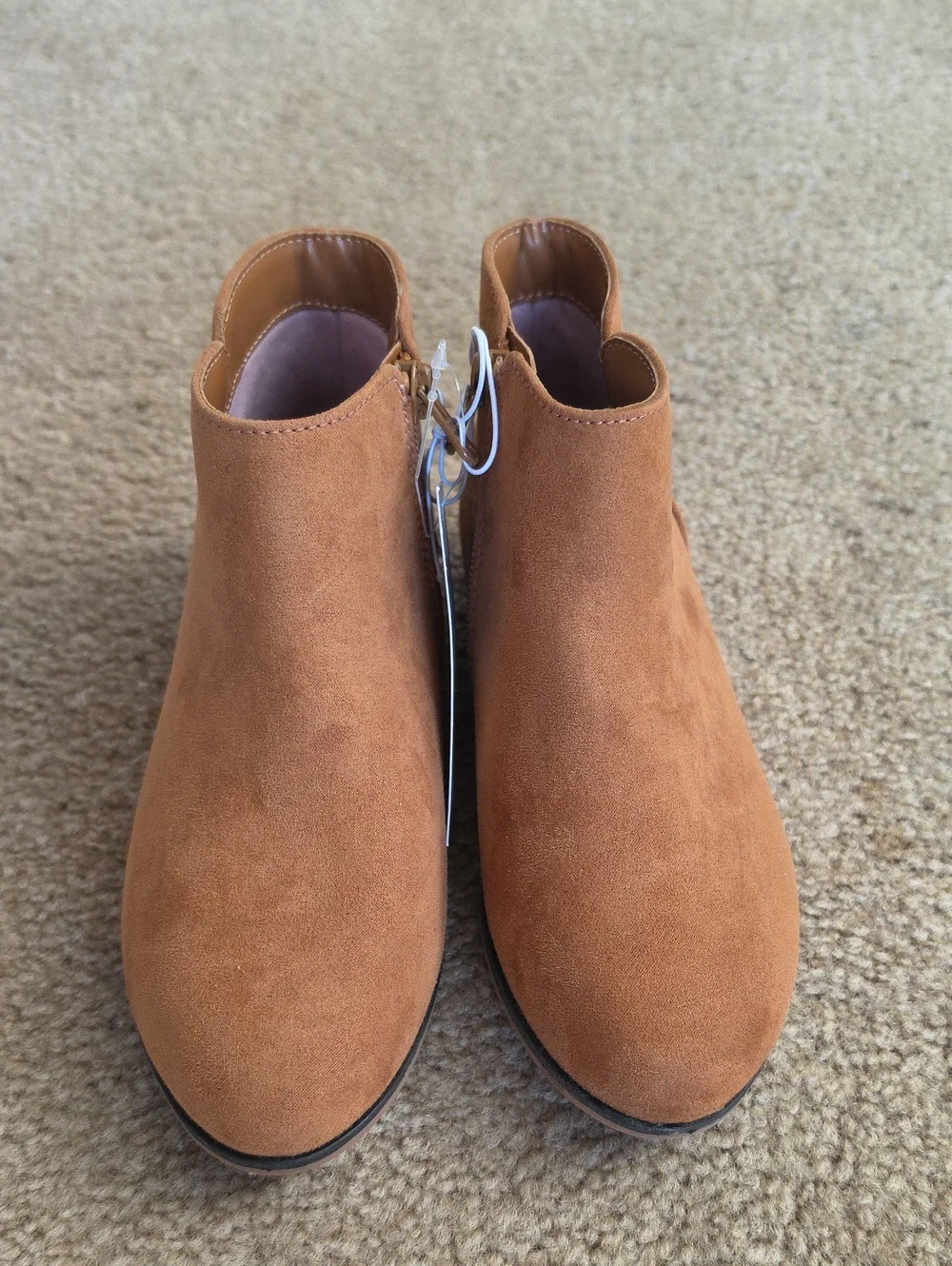 Girls Tan Ankle Opal Zipper Boots - Cat & Jack Cognac Size 1
